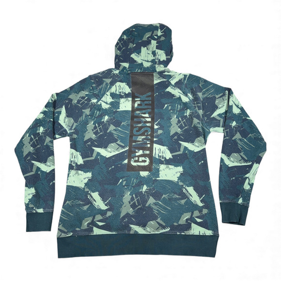 Gymshark Hoodie Adult LARGE Green Camo Abstract Pullover Performance Athleisure - Picture 2 of 10